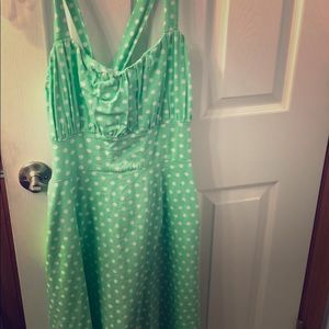 Mint polka dot fit and flare 50s style dress